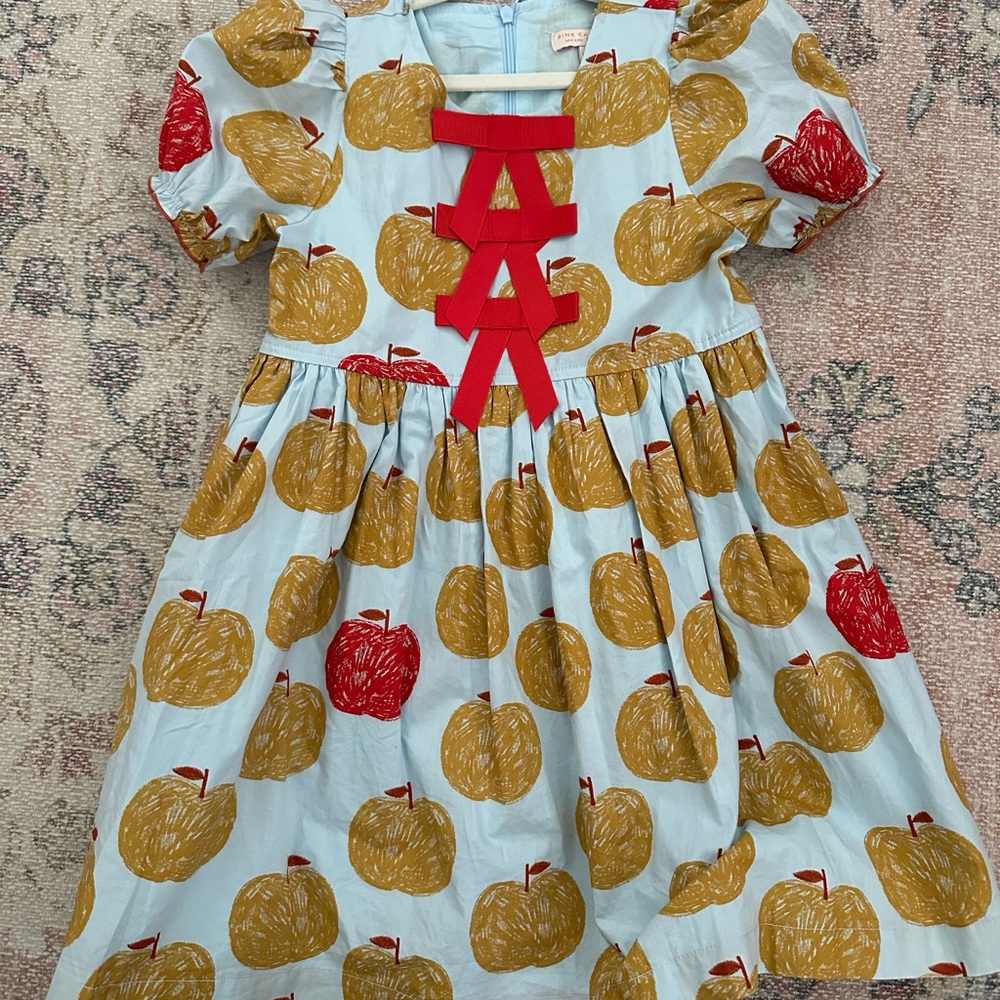 Pink Chicken Blue Dress with Red and Gold Accents